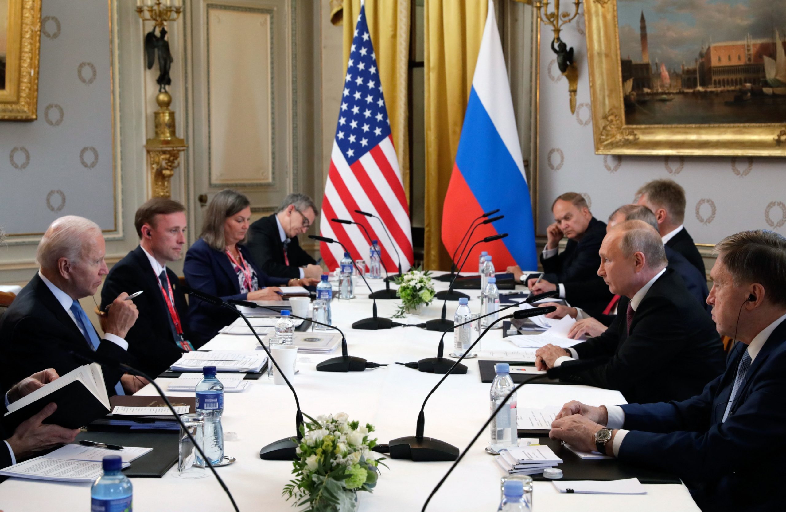 Democrats Stop Pursuing Records Of Trump-Putin Meeting As Biden-Putin Summit Begins 1 President Joe Biden meets with Russian President Vladimir Putin in Geneva, Switzerland on Wednesday. (Mikhail Metzel/Sputnik/AFP via Getty Images)