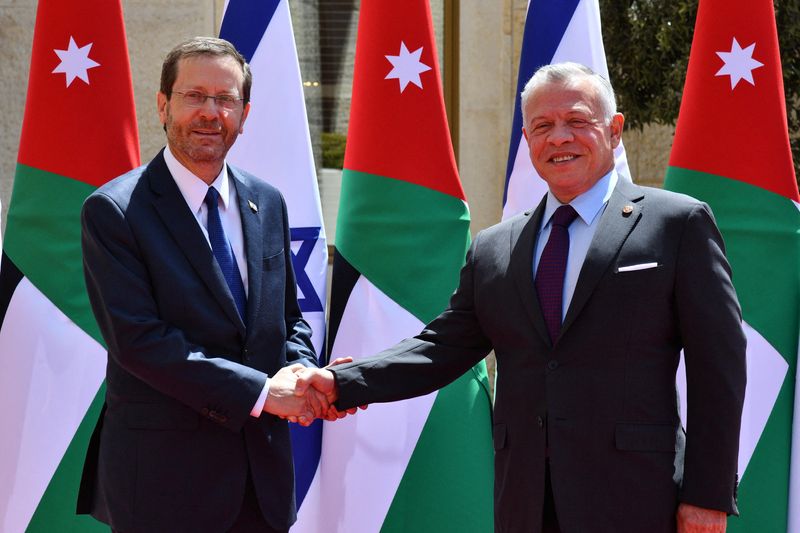 Jordan and Israel leaders urge calm after historic meeting following spike in violence 1 Israeli President Herzog meets with Jordan's King Abdullah II during a diplomatic visit