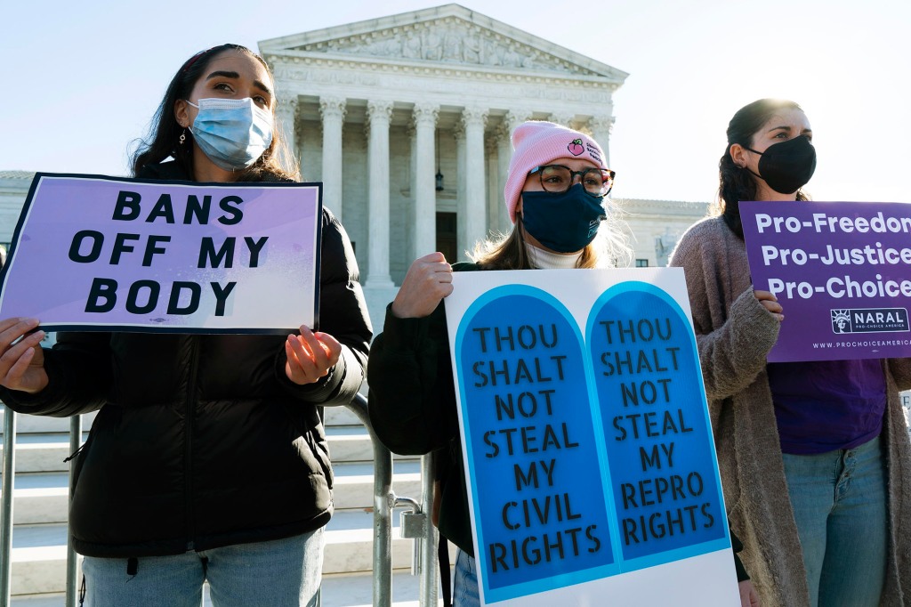 Democrats Are Worried About Biden’s 2024 Aspirations 4 Several people join a abortion-rights rally outside the Supreme Court on November 1, 2021, as arguments are set to begin about abortion by the court.