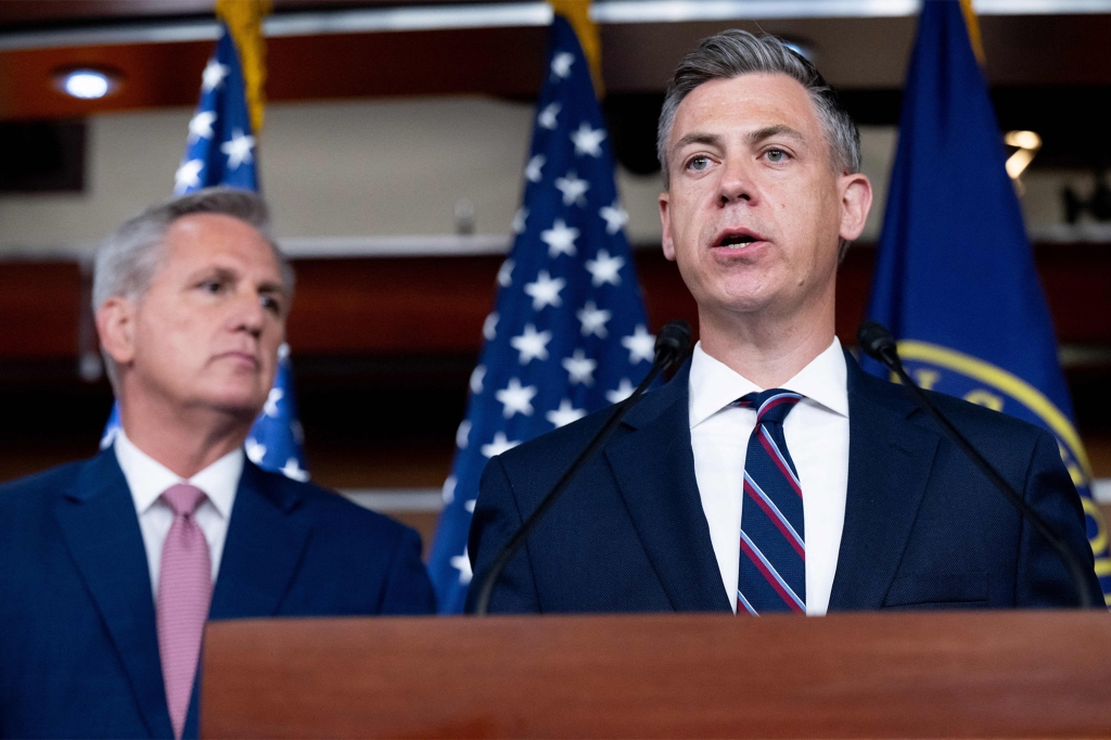 Trump "Fired Up" After FBI Raid - "Has Made Up Mind" About 2024 Run 3 House Minority Leader Kevin McCarthy, Republican of California, and Representative Jim Banks (R), Republican of Indiana, holds a press conference on Capitol Hill in Washington, DC, June 9, 2022.