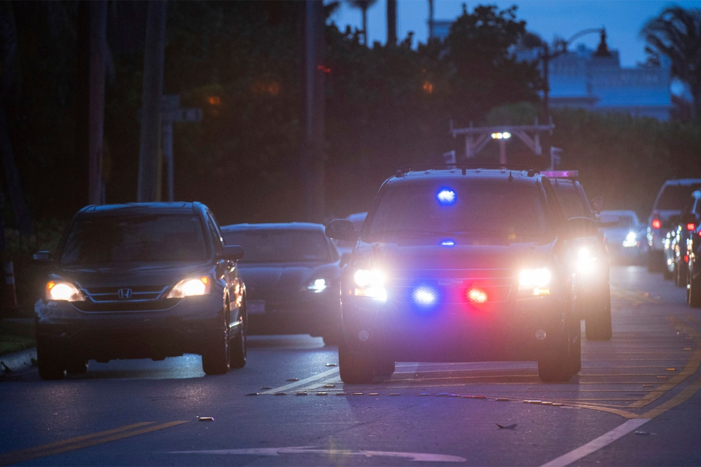 Trump "Fired Up" After FBI Raid - "Has Made Up Mind" About 2024 Run 5 Palm Beach Police officers are seen parked near Mar-A-Lago in Palm Beach, Fla., on Monday, August 8, 2022.