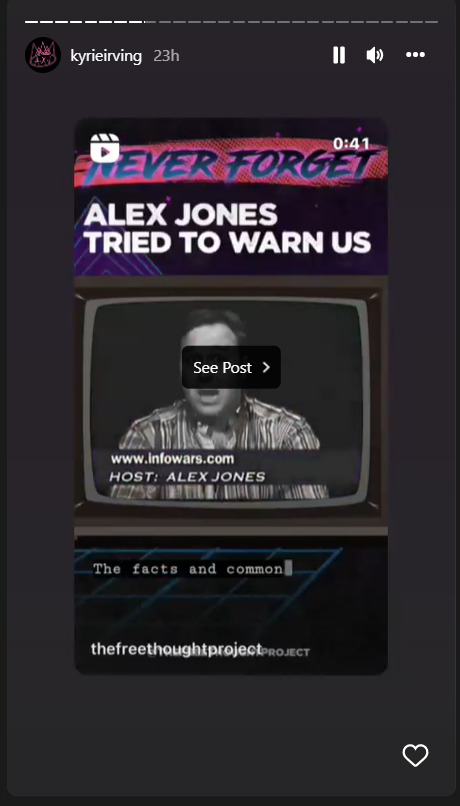Kyrie Irving Shares Alex Jones Video Calling Out Totalitarian Governments Coming to Power “By Releasing Diseases and Viruses and Plagues Upon Us” 1