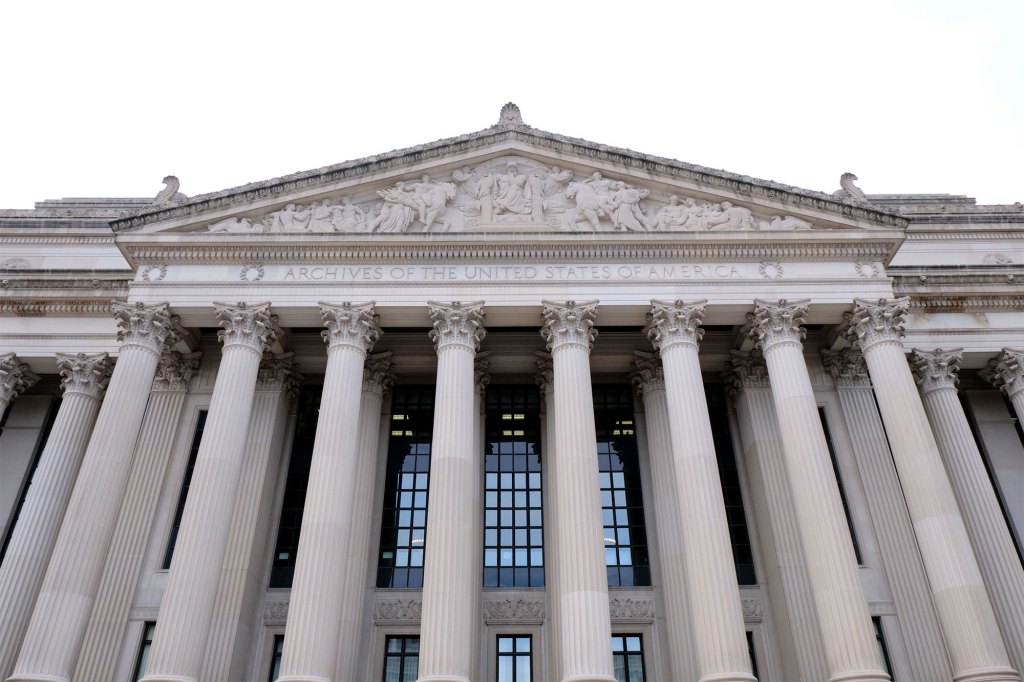 Watchdog Says Biden Admin Violated Presidential Records Act by Deleting Fact Checked Tweet 2 The north face of the Archives of the United States is seen in this general view. Monday, March 11, 2019, in Washington D.C.